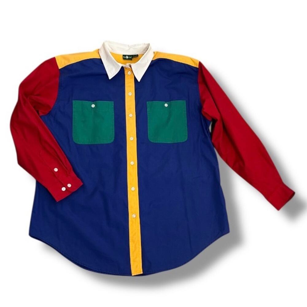 Vintage Hunt Club 90s Color Block Button Up Shirt Women's 16W Bright Colors